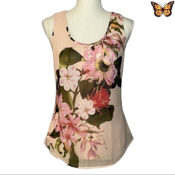 LE Chateau Pearl Embellished Chiffon Floral Print Sleeveless Top Size XXS - Picture 2 of 10